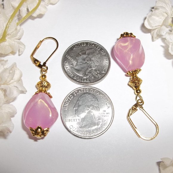 Pink & Gold Beaded Earrings Handmade NWT Set 5147 - Picture 3 of 8